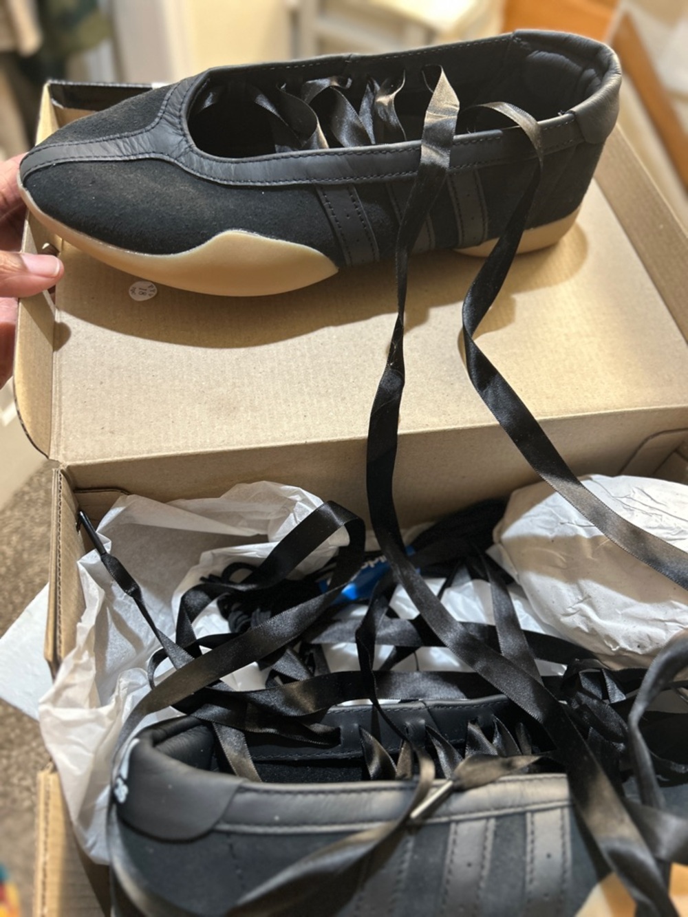 adidas Women’s Black Suede Ballet-Inspired Sneakers with Gum Sole - Picture 2 of 4